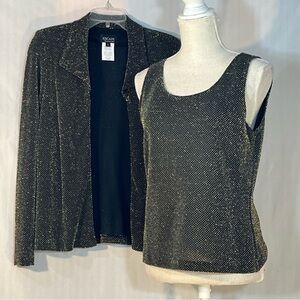 Xscape Tank & Jacket Black/Metallic Gold Set Sleeveless Shell Open Jacket EUC L👍